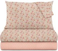 Completo letto matrimoniale cotone fiori corallo Golden