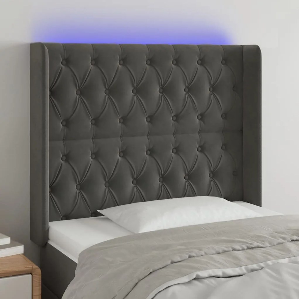 Testiera A Led Grigio Scuro 93x16x118/128 Cm İn Velluto /