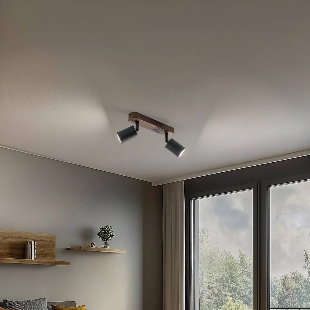 Faretto da soffitto Subrin, noce, 2 luci Subrin TK Lighting, dimmerabile, Legno chiaro, Soggiorno / Sala da pranzo, Legno