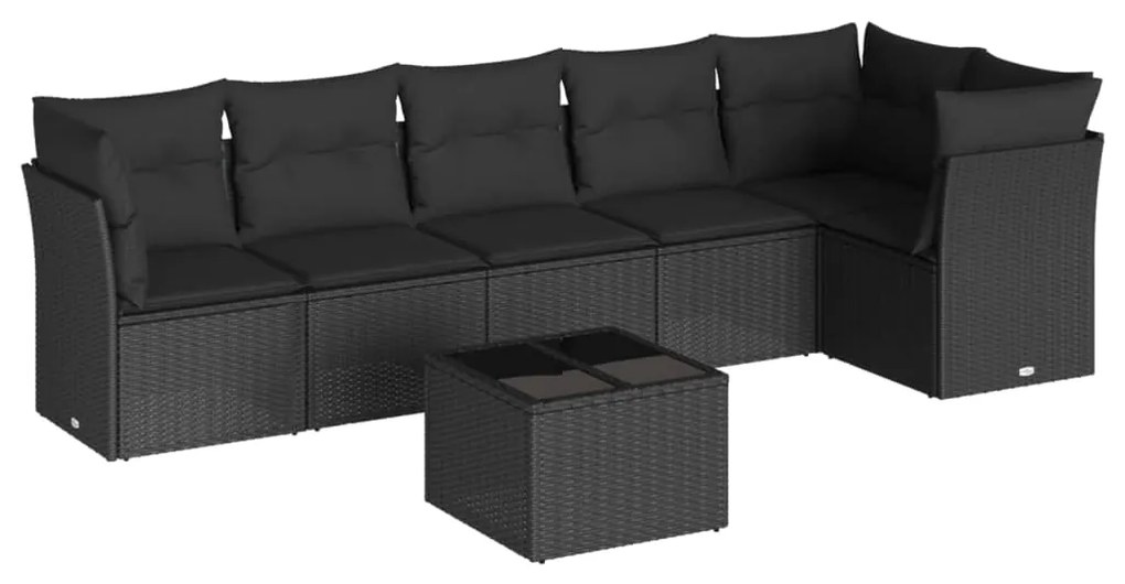 Set divani da giardino con cuscini 7pz nero polyrattan