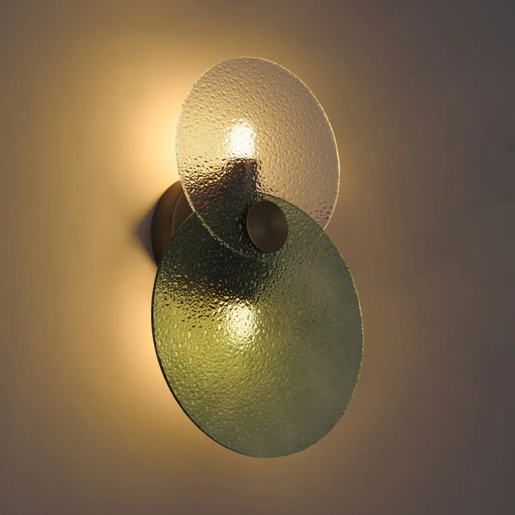 Lampada da parete Art Déco bronzo scuro con vetro verde e trasparente 2 luci - TEXT