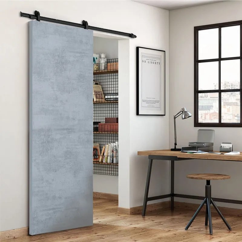 Porta scorrevole reversibile Cemento in mdf grigio, L 92.5 x H 215 cm, con binario Loft