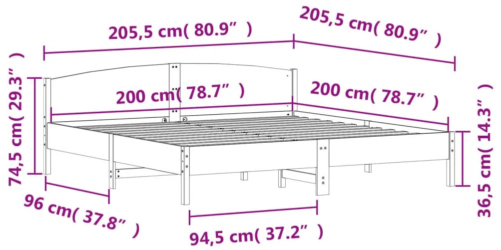 Giroletto con Testiera Bianco 200x200 cm Legno Massello di Pino