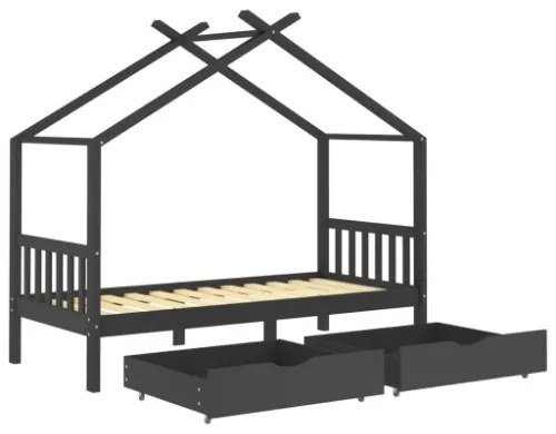 Giroletto Bambini Cassetti Grigio Scuro Pino Massello 90x200 cm