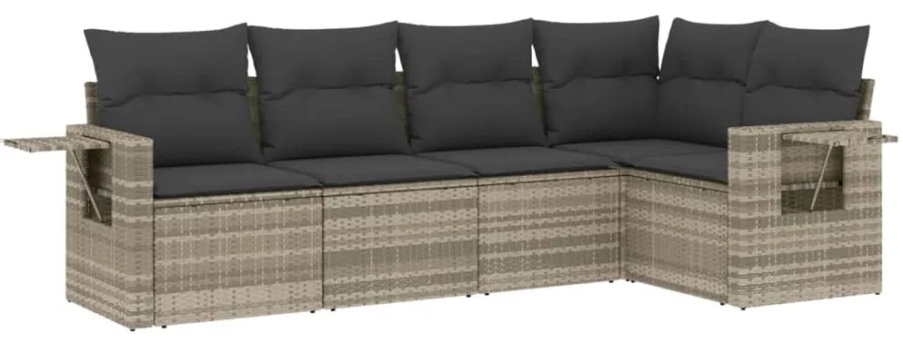 Set divano da giardino 5pz con cuscini grigio chiaro polyrattan