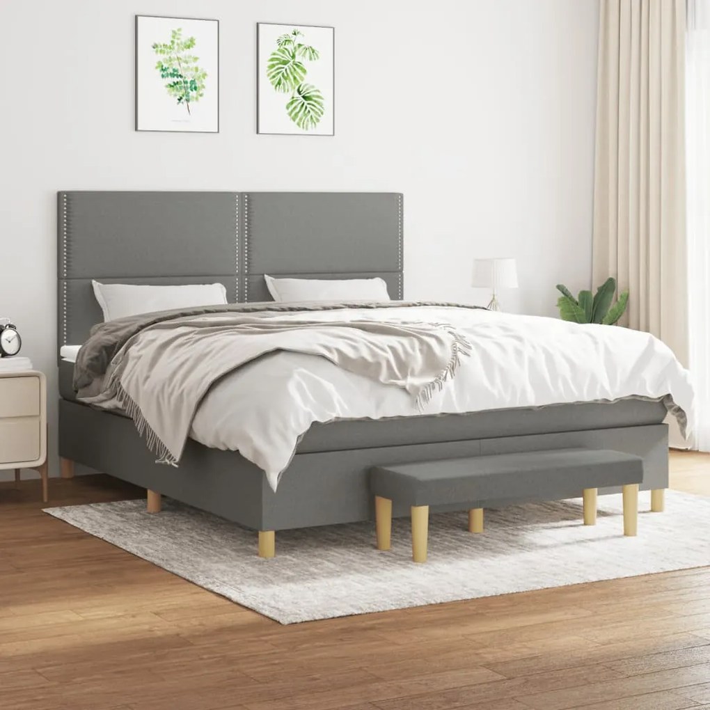 Giroletto A Molle Con Materasso Grigio Scuro 160x200 Cm Tessuto /