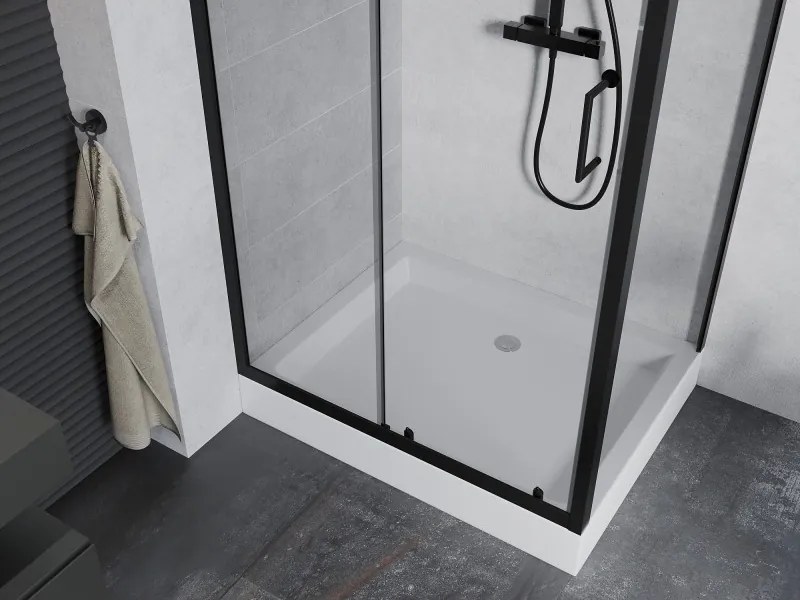 Mexen Apia cabina doccia scorrevole 120 x 90 cm, trasparente, nera + piatto doccia Rio - 840-120-090-70-00-4510