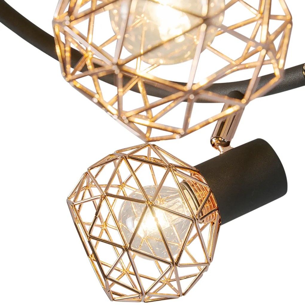 Faretto moderno nero con rame 3 luci - Mesh