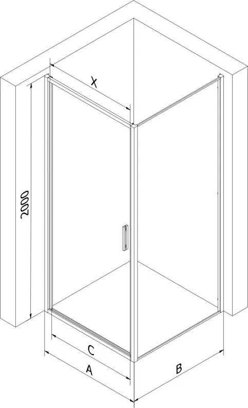 Mexen Exo-B cabina doccia a battente 90 x 90 cm, trasparente, nera - 817-090-090-70-00