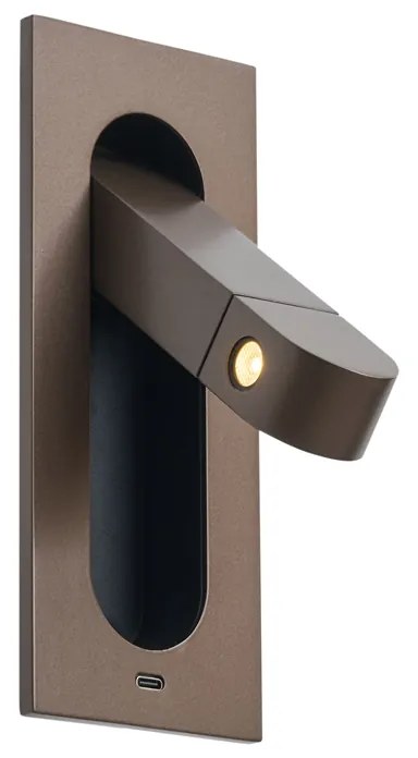 Lampada da parete moderna bronzo scuro con LED e porta USB-C - Hilton
