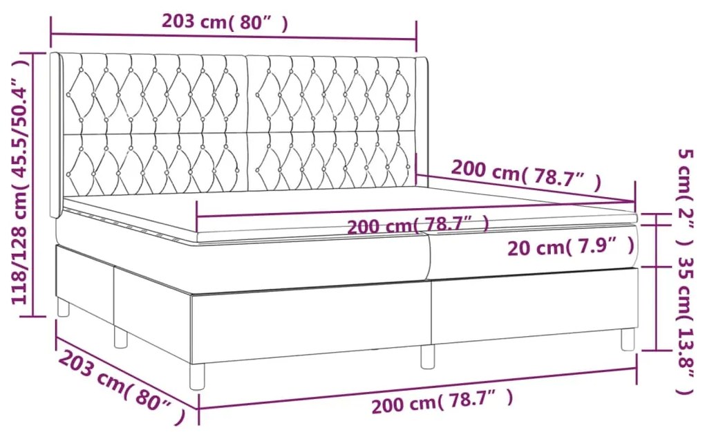 Giroletto a Molle con Materasso Marrone Scuro 200x200cm Tessuto