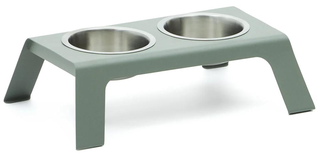 Kave Home - Ciotola cibo/acqua con supporto pets Rocky in acciaio inossidabile verde 40 x 25 cm