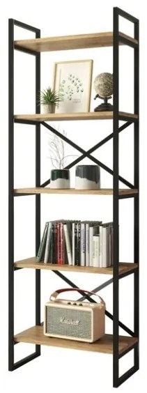 Libreria Industrial 5 Ripiani In Ferro E Legno 58x30x175H Voyage