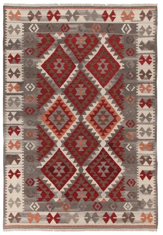 Tappeto Kilim Zagros orientale in lana grigio, L 200 x L 140 cm