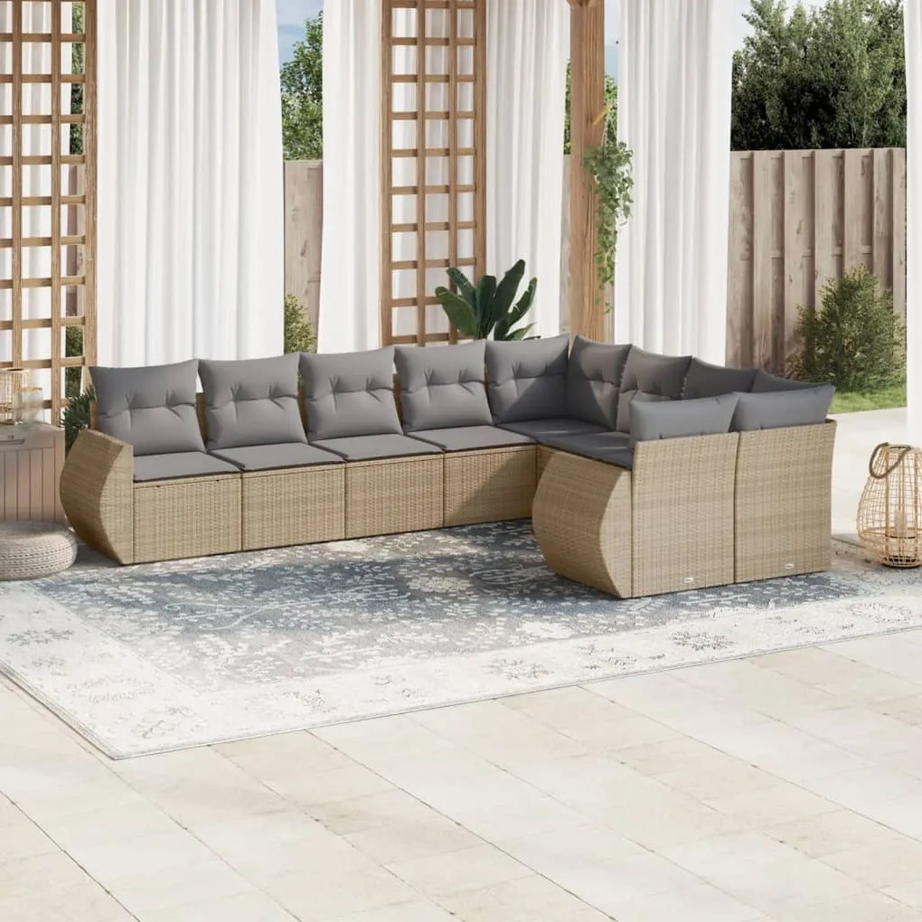 Set divano da giardino 9 pz con cuscini beige in polyrattan