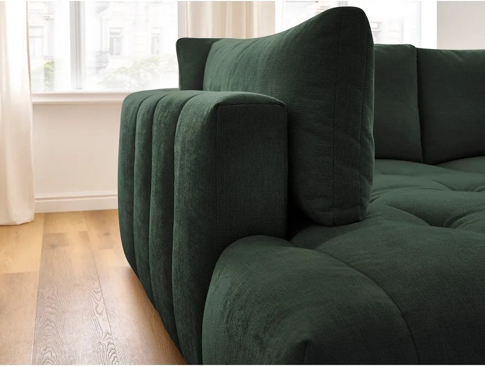 Divano angolare verde allungabile e con contenitore (penisola a sinistra/a L) con rivestimento in ciniglia Fuji – Bobochic Paris