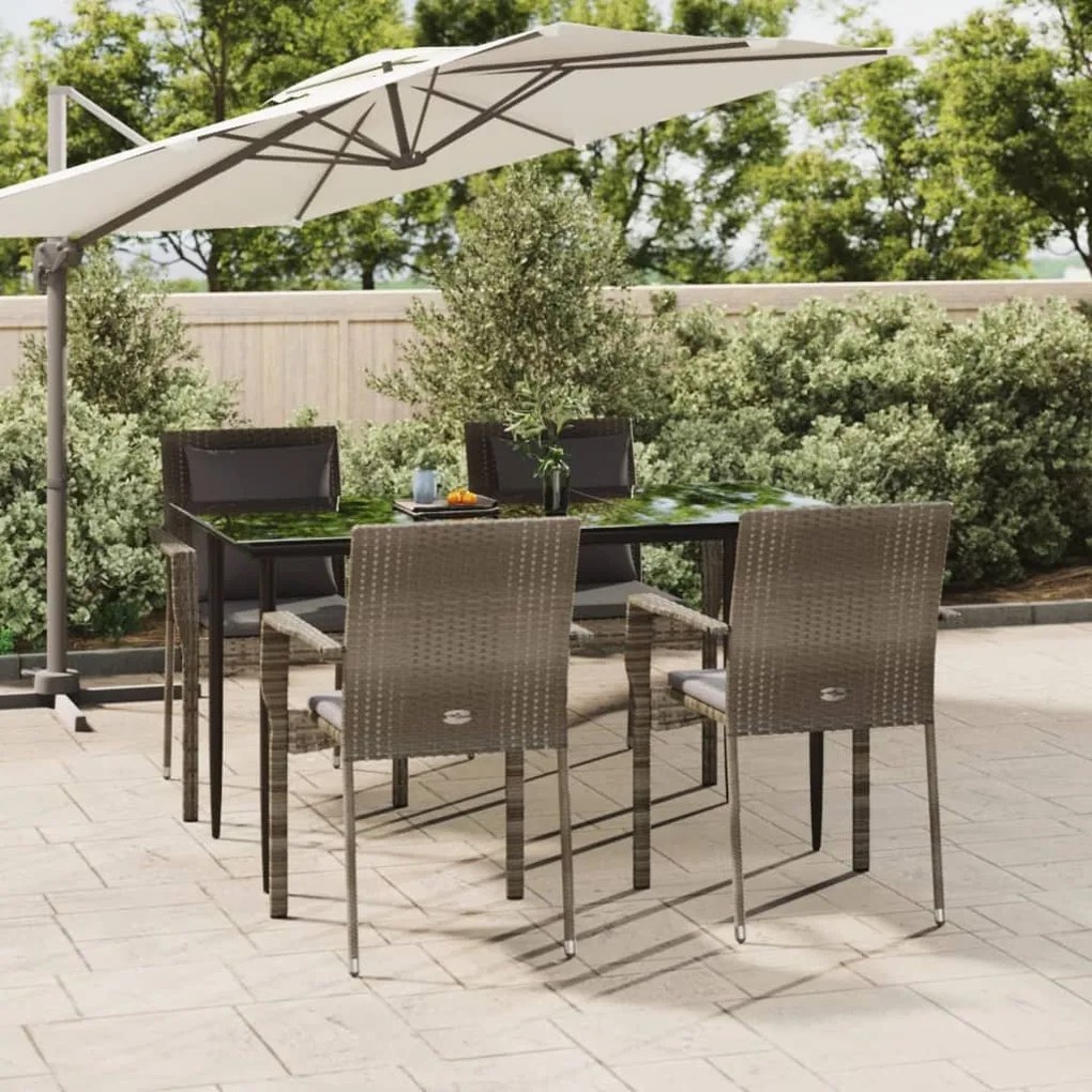 Set da pranzo giardino 5pz nero e grigio con cuscini polyrattan