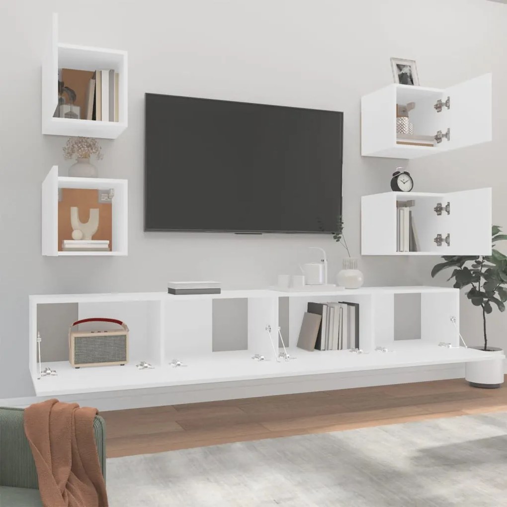 Set di mobili porta tv 6 pz bianco in legno multistrato