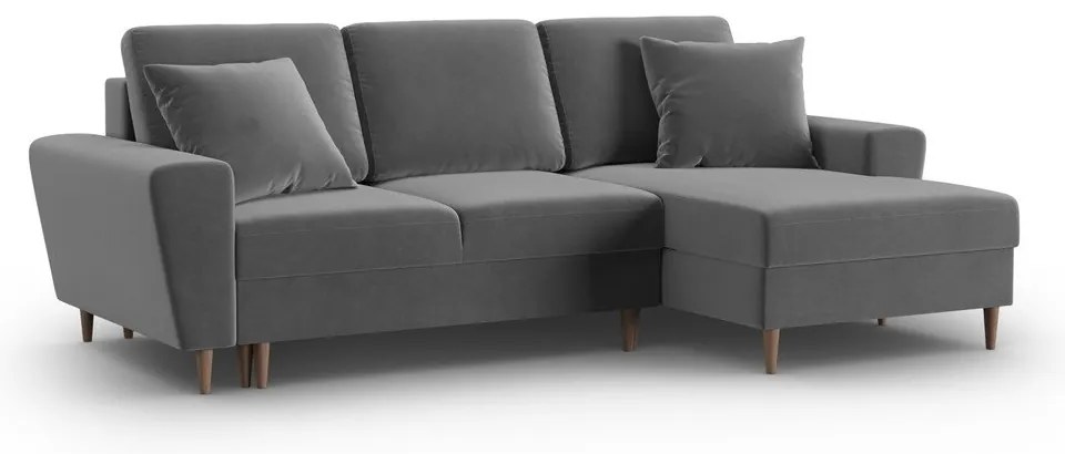 Divano angolare grigio chiaro allungabile e con contenitore (con penisola a destra/con chaise lounge) con rivestimento in velluto Kyoto – Cosmopolitan Design