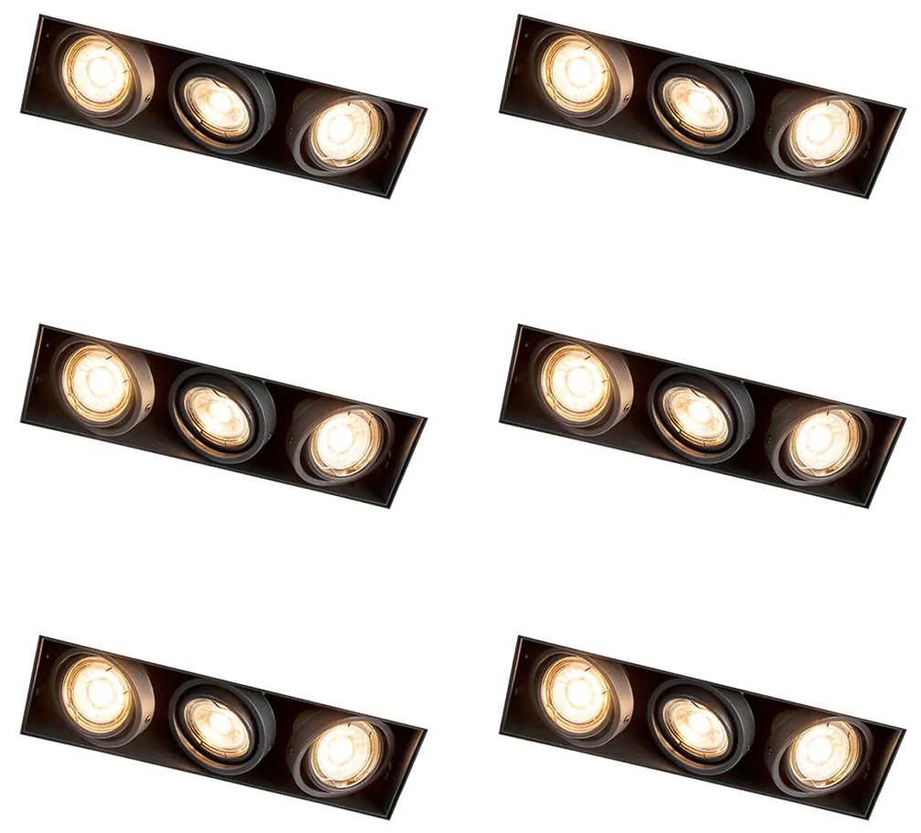 Set di 6 faretti da incasso neri orientabili senza bordi 3 luci - Oneon