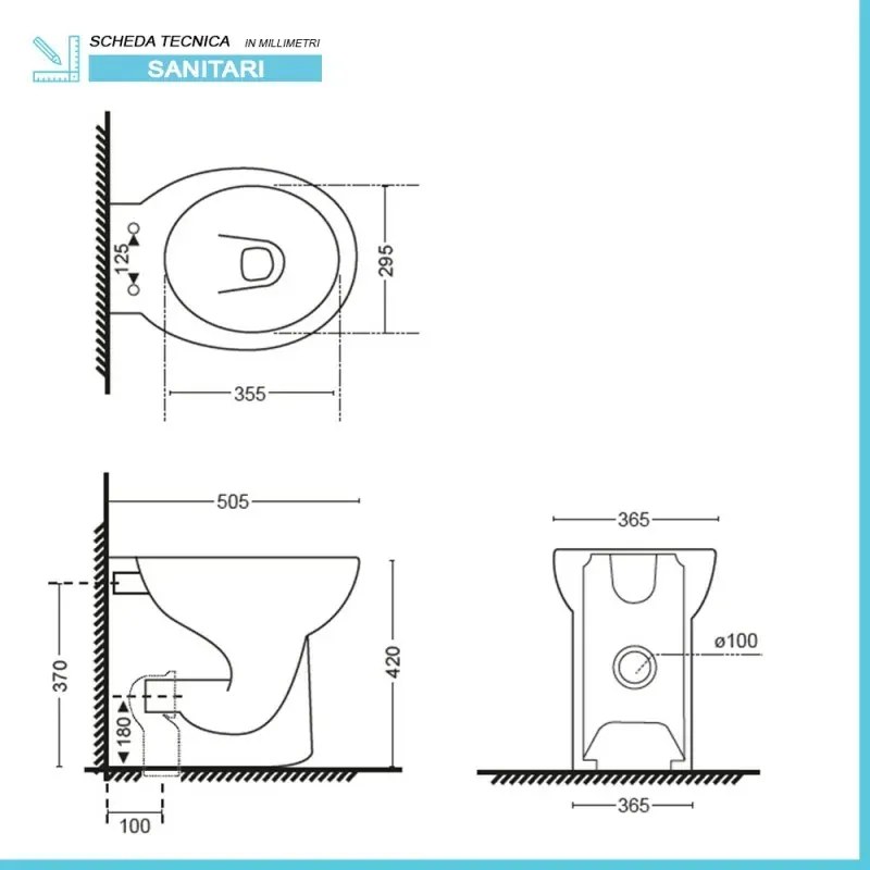 Wc filomuro bianco lucido con brida e scarico universale linea Cipro