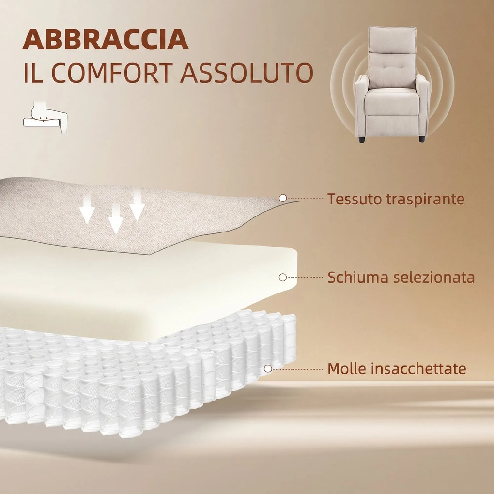 Poltrona Massaggiante 69x93x104 cm Reclinabile a 160° con Poggiapiedi e Telecomando Effetto Lino Bianco Crema...