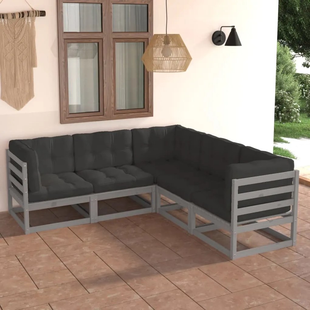 Set divani da giardino 5 pz con cuscini legno massello di pino