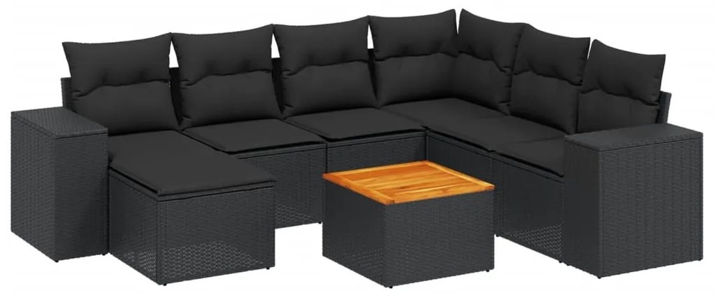 Set divani da giardino con cuscini 8 pz nero in polyrattan