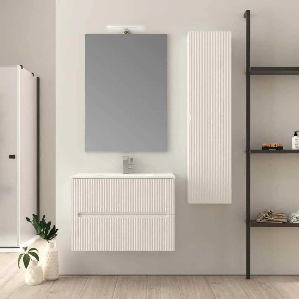 Mobile bagno 80 cm bianco opaco cannettato Riga