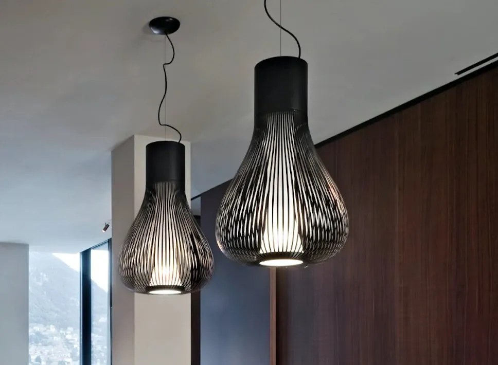 Flos Chasen Lampada a sospensione 48 cm a luce diffusa in vetro borosilicato e acciaio nero