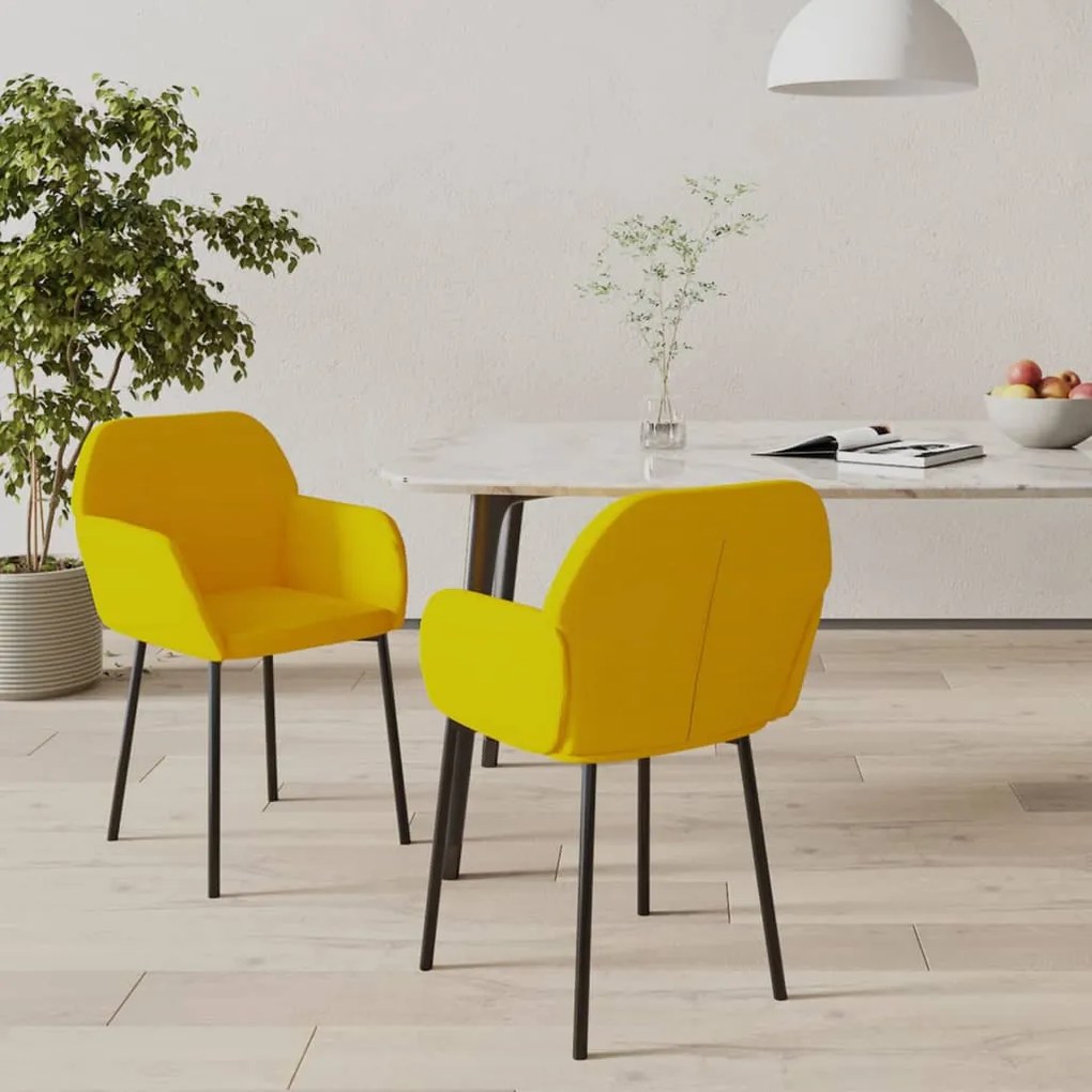 Sedie da pranzo 2 pz gialle in velluto