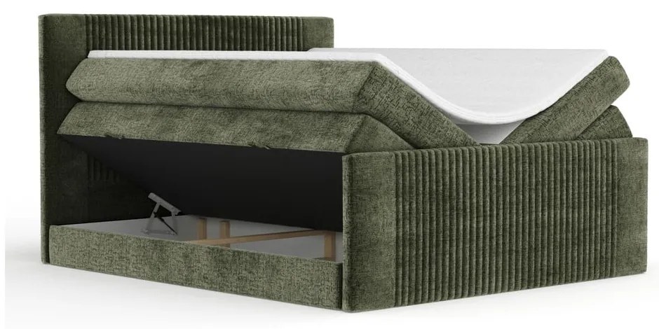 Letto boxspring verde scuro con contenitore 160x200 cm Bergamo – Maison de Rêve