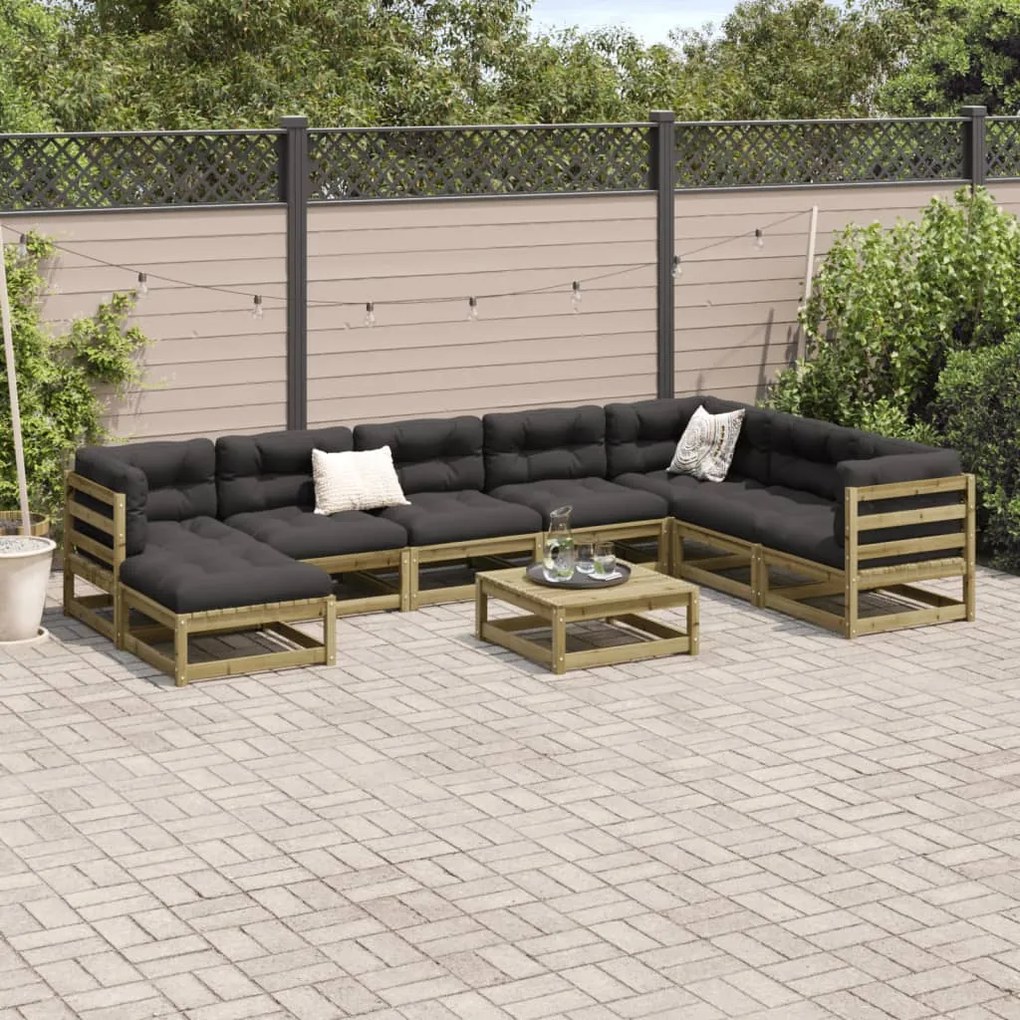 Set divani da giardino 9pz con cuscini legno impregnato di pino