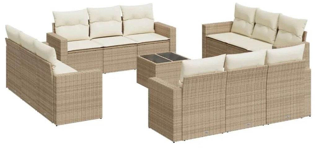 Set divano da giardino 13 pz con cuscini beige in polyrattan