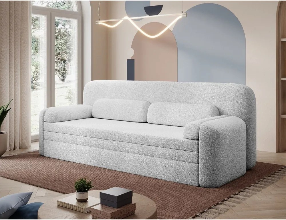 Divano bianco allungabile/con contenitore e rivestimento in bouclé 236 cm Elioss – ELTAP