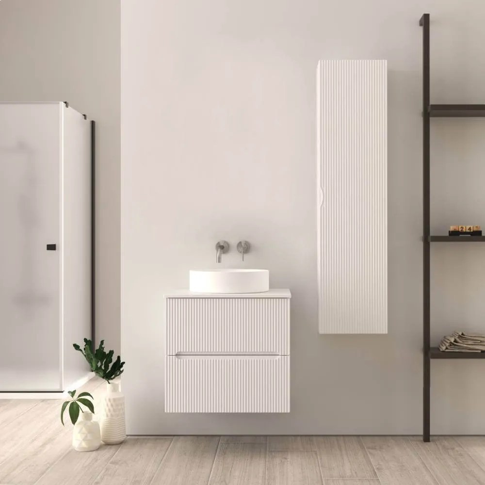 Mobile bagno sospeso  bianco opaco 60 cm cannettato Palermo