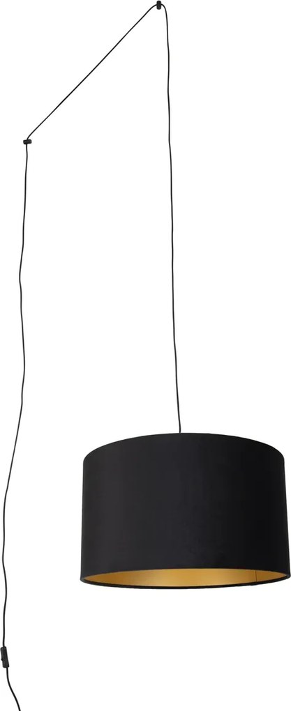Lampada a sospensione nera con spina e paralume nero con interno dorato 35cm - Cavalux