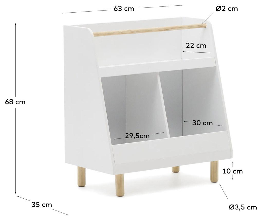 Kave Home - Libreria Serwa in MDF bianco con gambe e tavoletta in legno massiccio di pino
