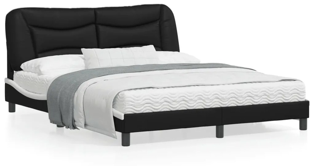 Giroletto Con Testiera Nero E Bianco 160x200 Cm İn Similpelle /