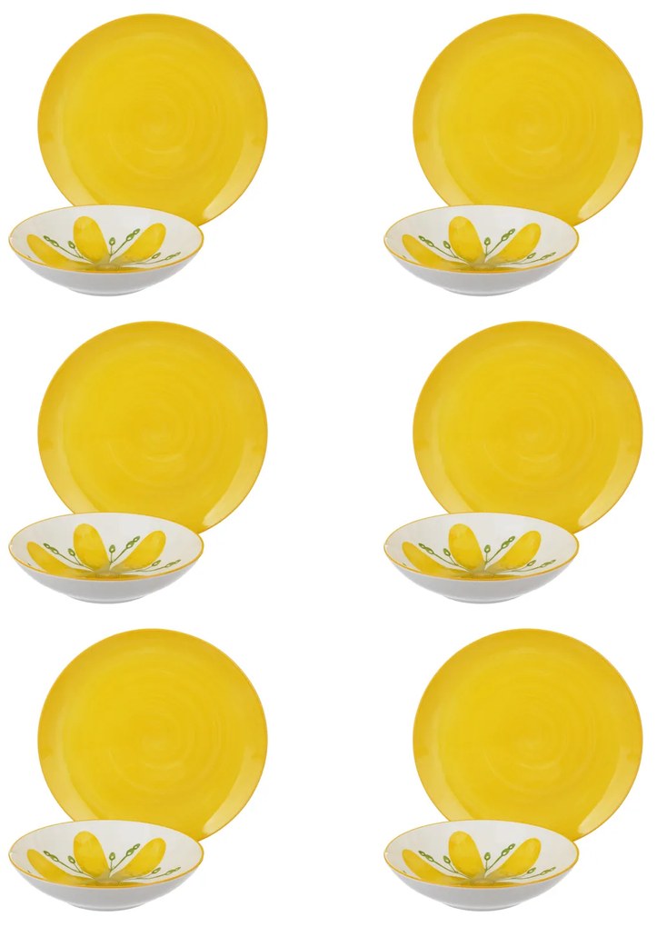 Servizio 12 piatti fiore giallo Flowers porcellana