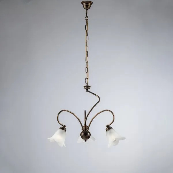 Lampadario in ferro laccato marrone con decorazione oro antico e di...