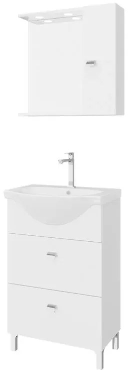 Mobile bagno a terra 55 cm Creta bianco lucido completo di specchio con anta