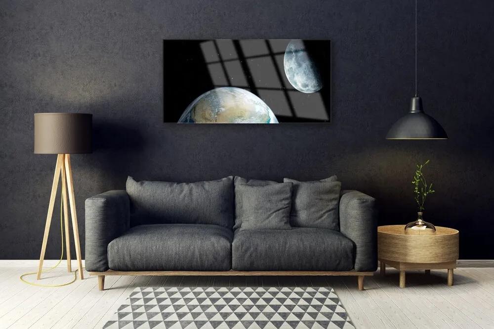Quadro vetro acrilico Luna Terra Cosmo 100x50 cm