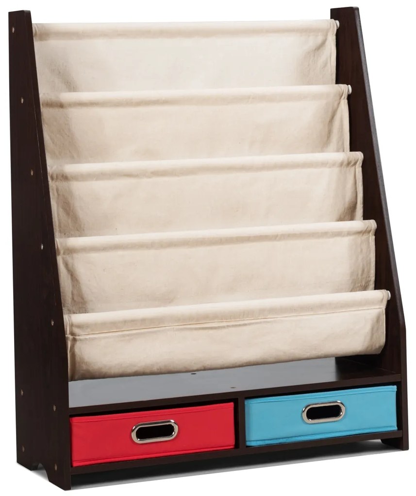 Costway Libreria con 4 mensole frontali e 2 scatole, Libreria design 2 in 1 per bambini Marrone