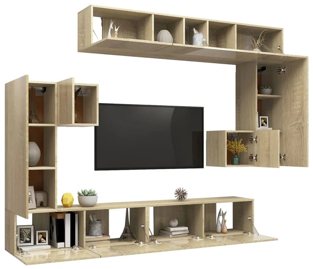 Set mobili porta tv 8pz rovere sonoma in legno multistrato