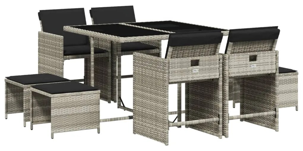 Set pranzo da giardino 9pz con cuscini grigio chiaro polyrattan