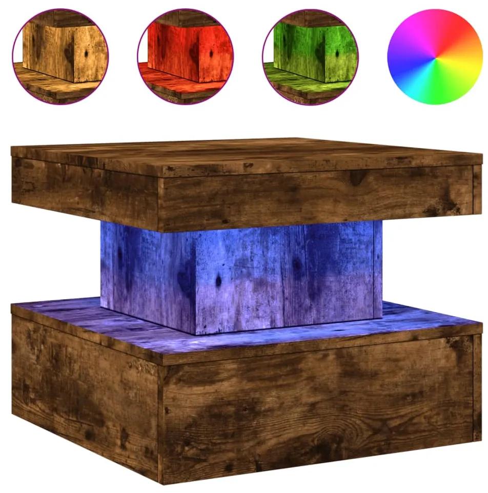 Tavolino da soggiorno con luci led rovere sonoma 50x50x40 cm
