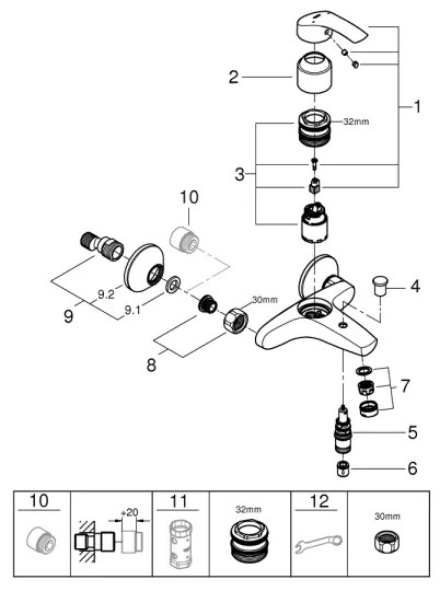 GROHE 33300002 - Miscelatore per vasca EUROSMART DN 15 cromo lucido