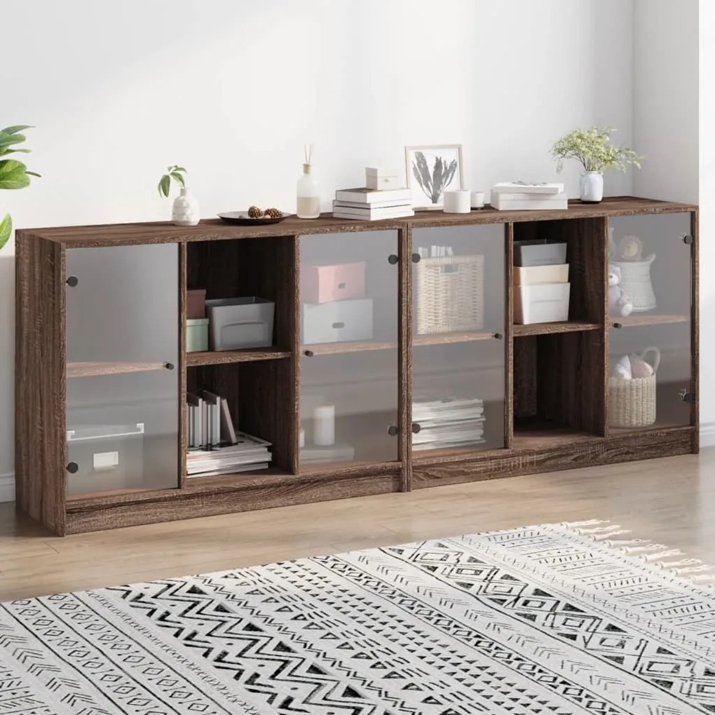 Libreria con ante rovere marrone 204x37x75 cm legno multistrato