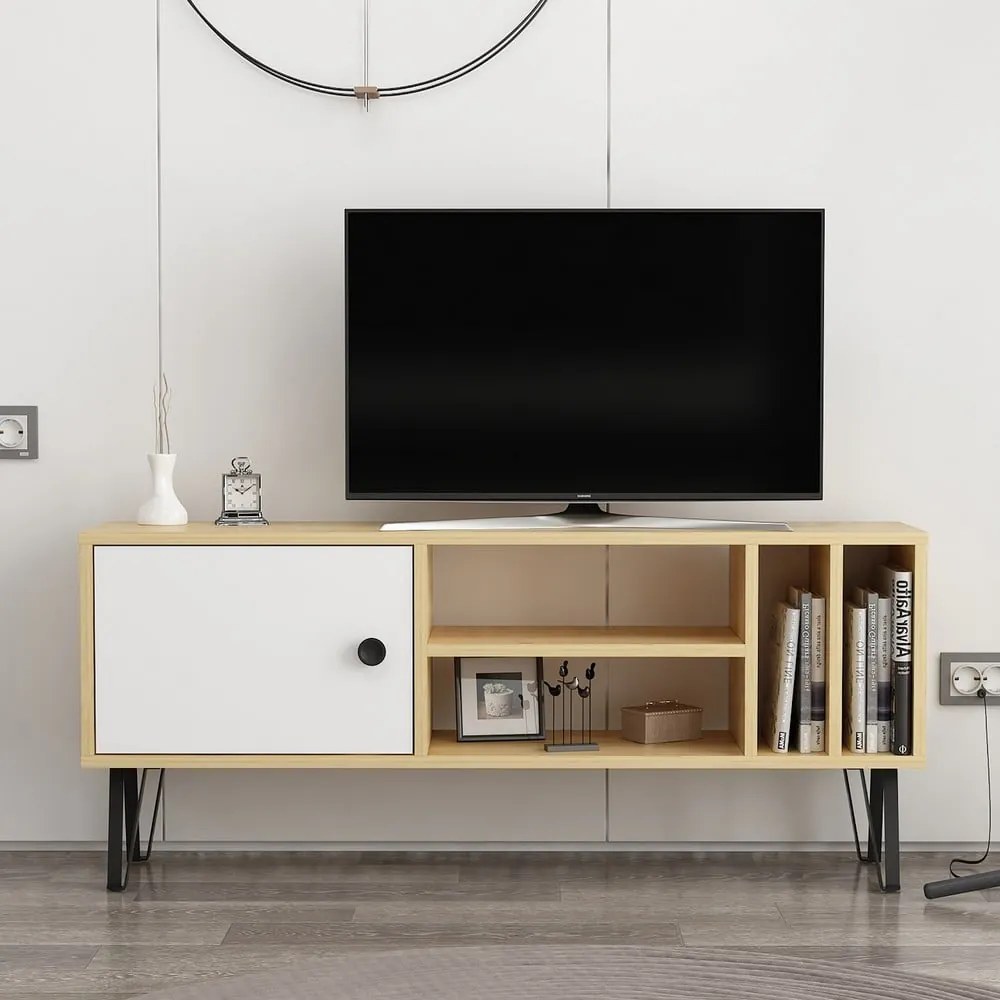 Tavolo TV in rovere bianco/naturale 120x52 cm Arven - Kalune Design